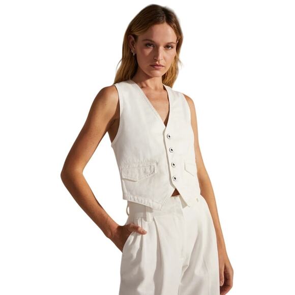 FAVORITE DAUGHTER The Poppy White Denim Western Vest-Size S - Picture 1 of 8